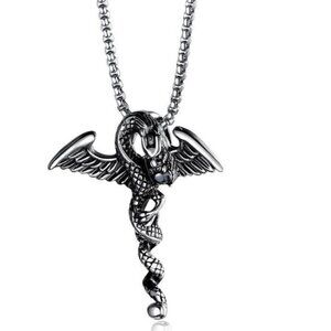 ❤️Stainless steel rhinestone dragon Necklace, N90201P137